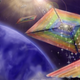Concepción artística de la vela de luz difractiva. Los patrones de color son similares a los CD cuando incide sobre ellos la luz.